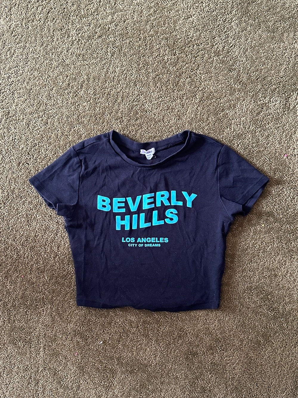 Garage Navy Tee with Bright Turquoise Beverly Hills Graphic